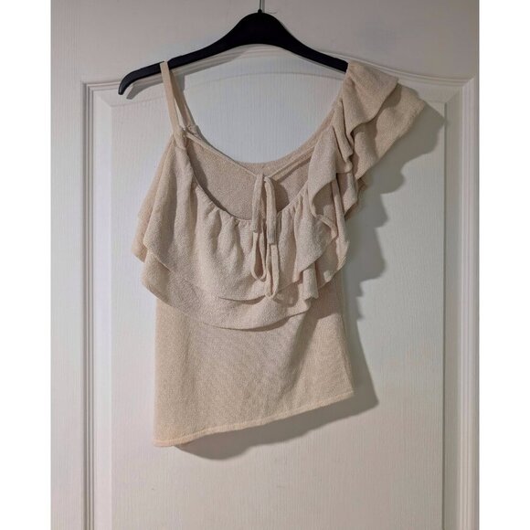 NEW Zara | Asymmetrical Ruffle Knit Top in Ecru - Picture 3 of 8
